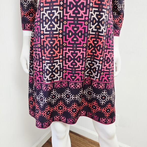 Jean Pierre Klifa Stretch Dress Size M Geometric Travel 3/4 Sleeve Daphne Shift - Picture 4 of 8